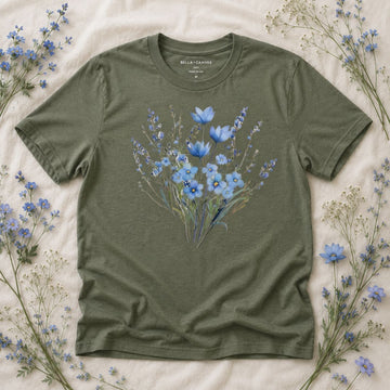 Blue Meadow Flowers T-shirt, Vintage Blue Floral Tee
