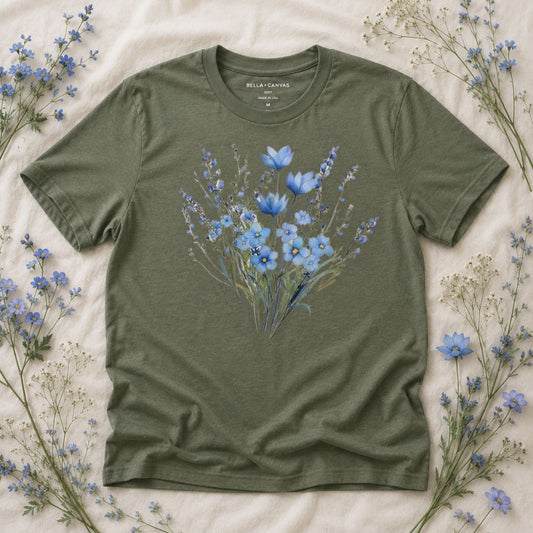 Blue Meadow Flowers T-shirt, Vintage Blue Floral Tee