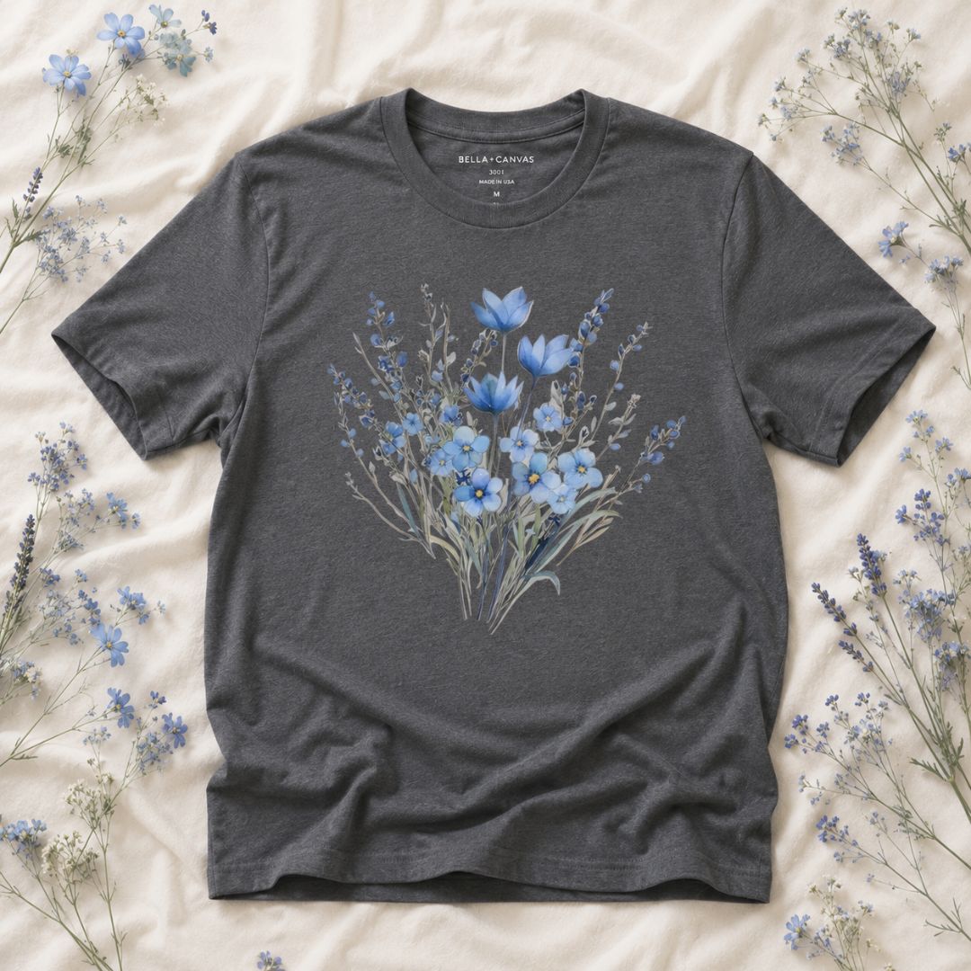 Blue Meadow Flowers T-shirt, Vintage Blue Floral Tee