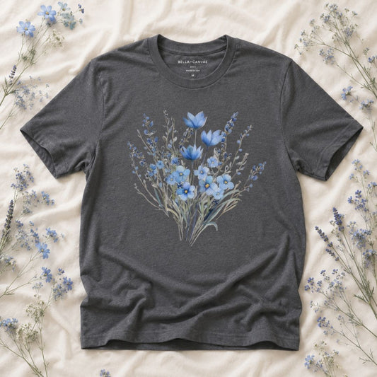 Blue Meadow Flowers T-shirt, Vintage Blue Floral Tee
