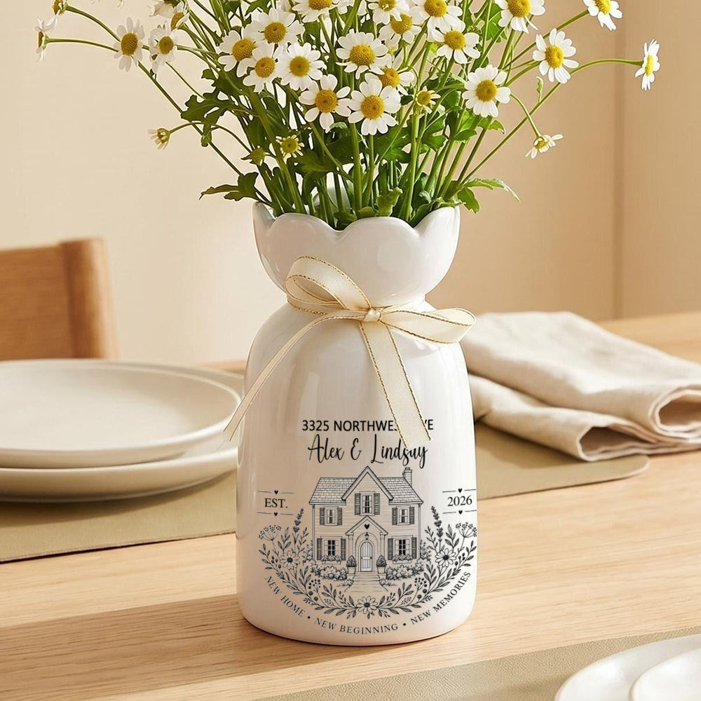 Personalized New Home Ceramic Vase | Custom Address, Names & Date Housewarming Gift