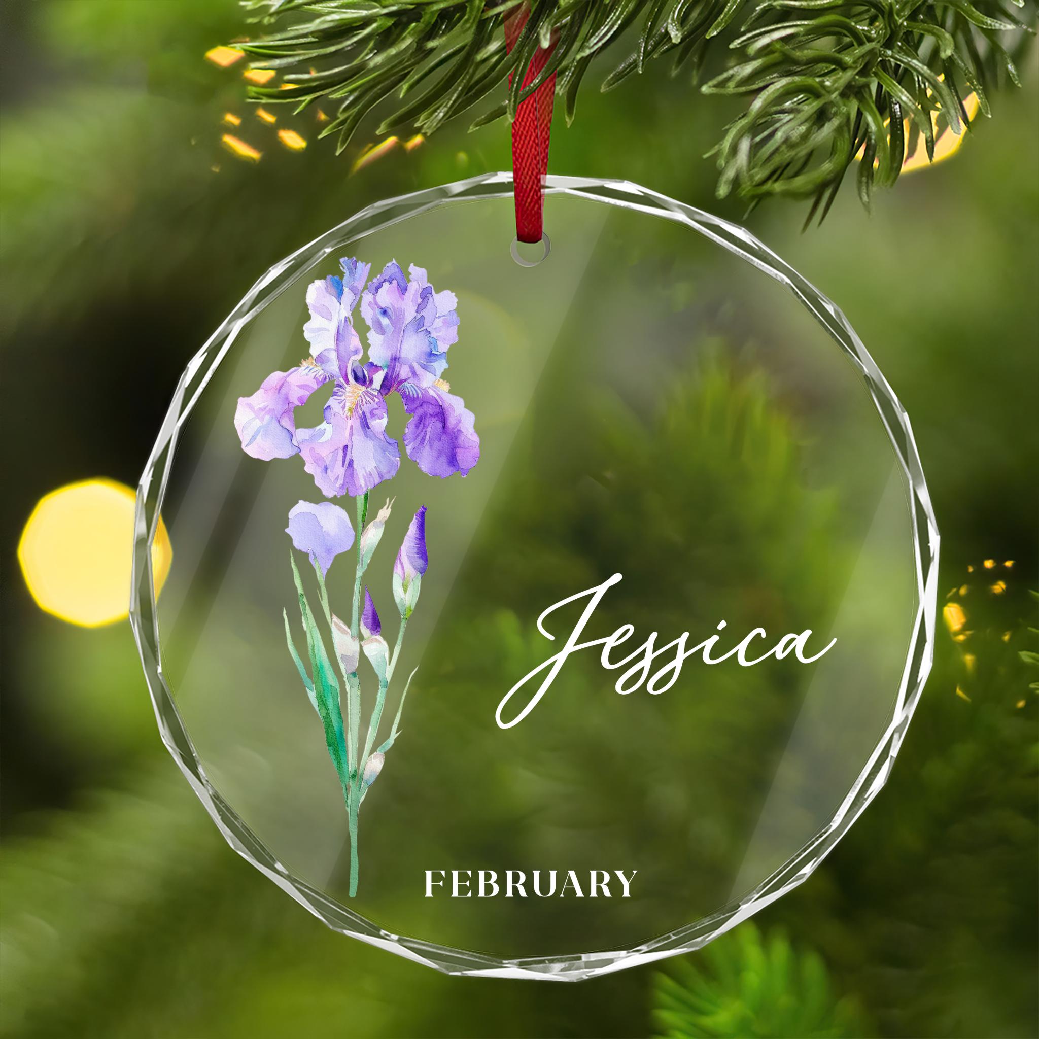 Birth Month Flower Glass Ornament