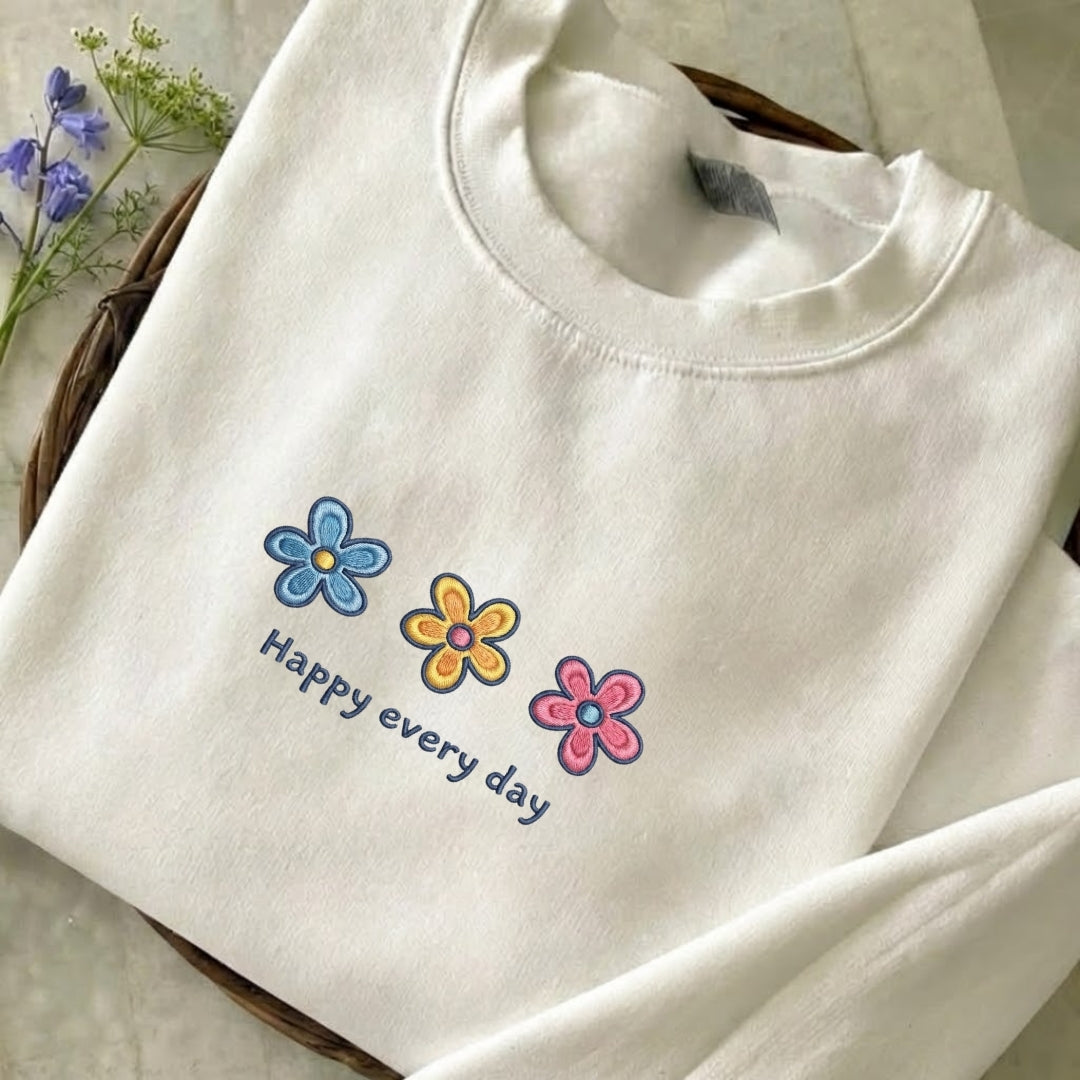 Happy Every Day Embroidered Sweatshirt
