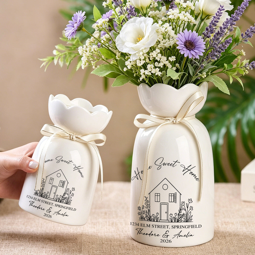 Personalized Home Sweet Home Ceramic Vase | Custom Address, Names & Year Housewarming Gift