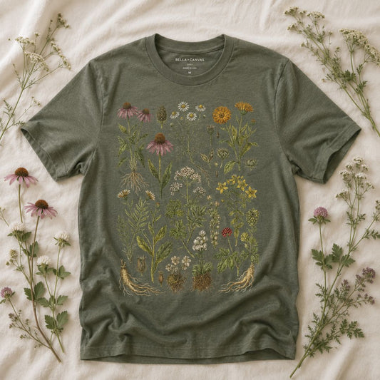 Herbal Wildflower Garden T-shirt, Vintage Botanical Herb Shirt