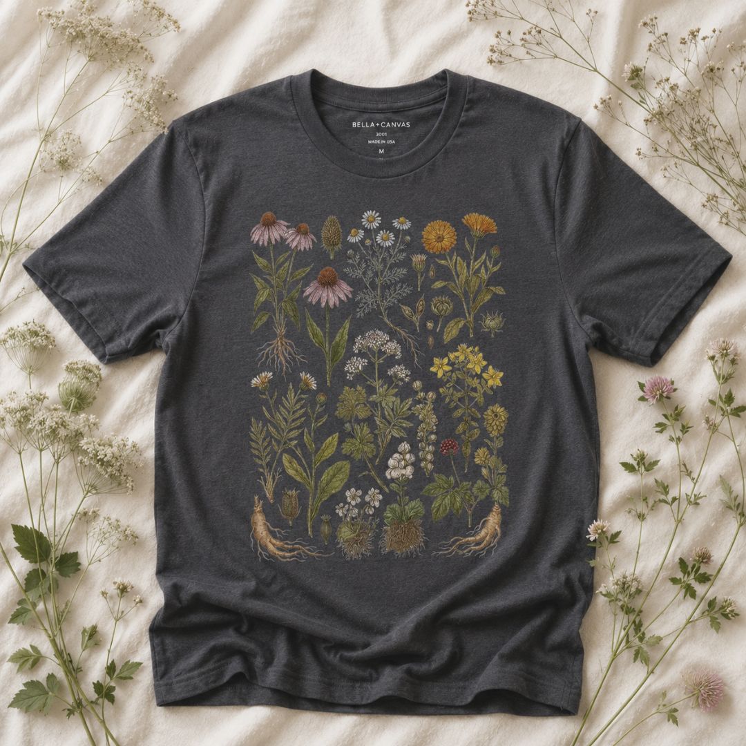 Herbal Wildflower Garden T-shirt, Vintage Botanical Herb Shirt