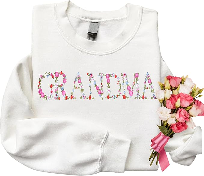 Custom Grandma FLoral Embroidered Sweatshirt