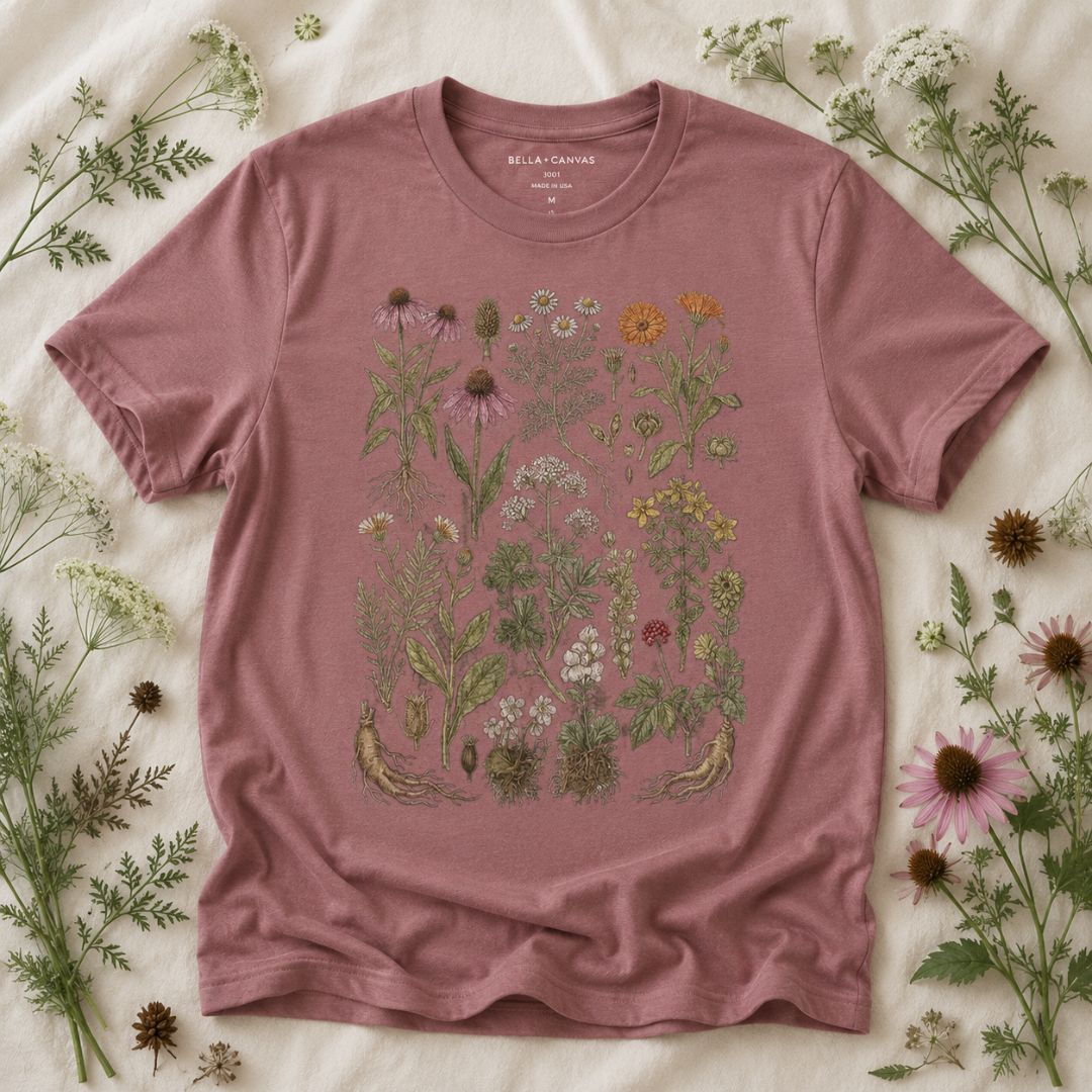 Herbal Wildflower Garden T-shirt, Vintage Botanical Herb Shirt