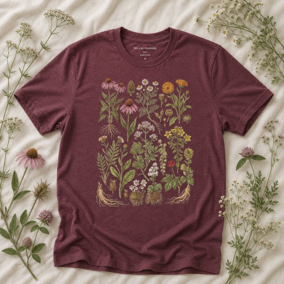 Herbal Wildflower Garden T-shirt, Vintage Botanical Herb Shirt