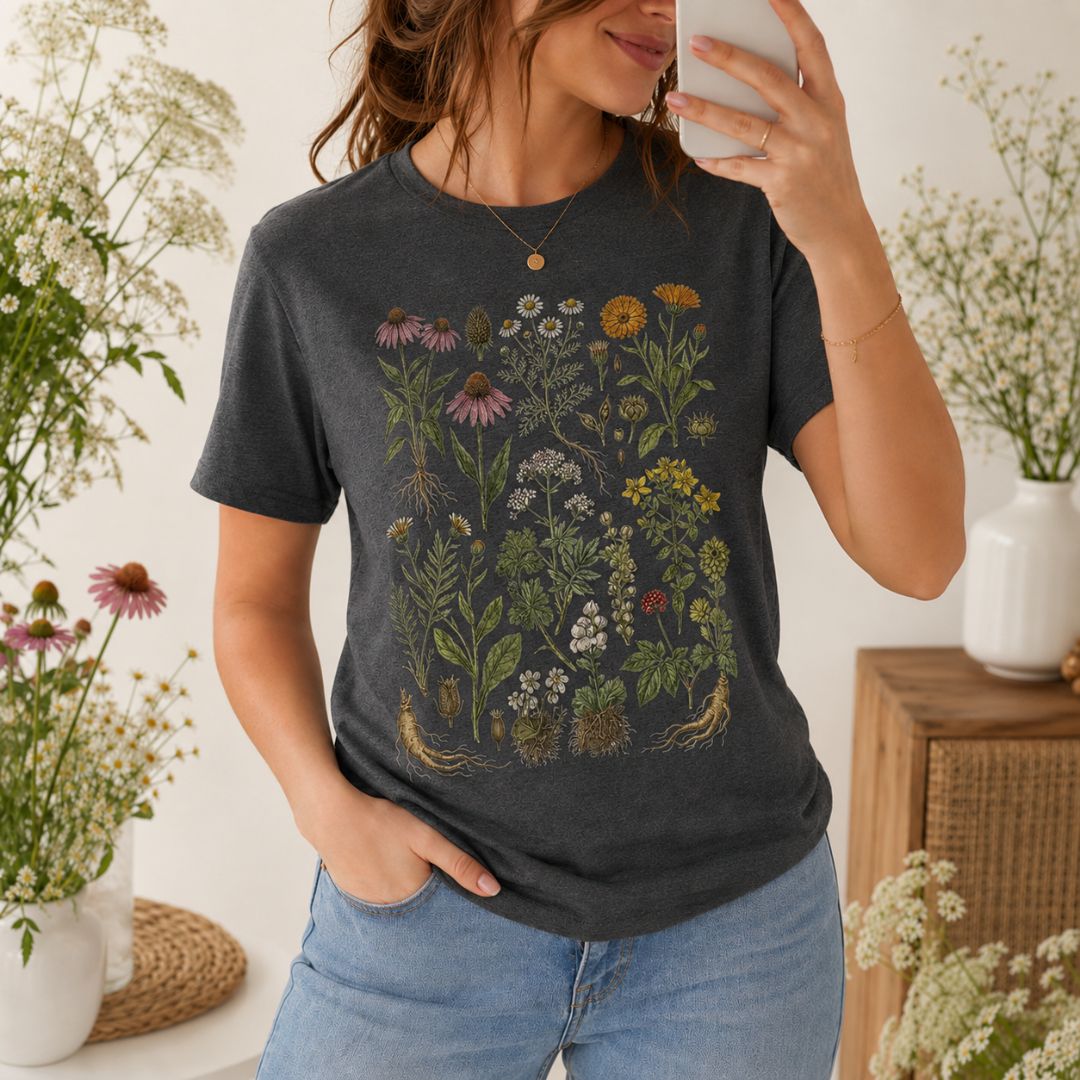 Herbal Wildflower Garden T-shirt, Vintage Botanical Herb Shirt