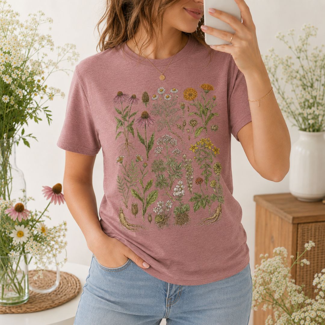 Herbal Wildflower Garden T-shirt, Vintage Botanical Herb Shirt