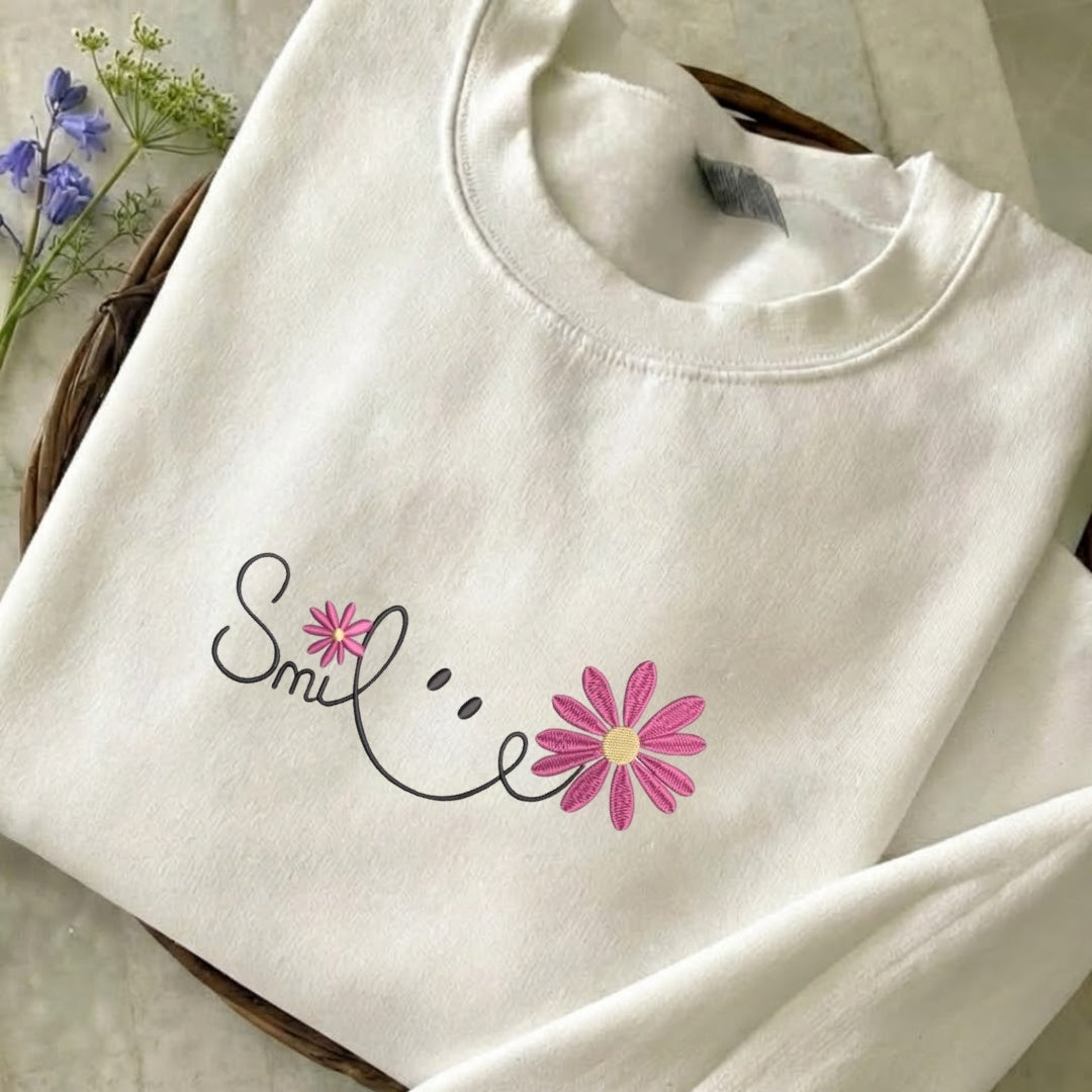 Flowers Smile Embroidered Sweatshirt
