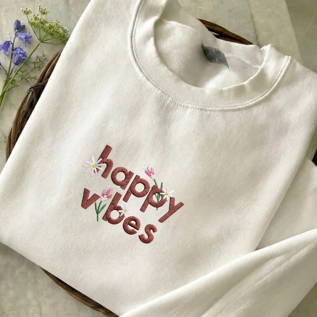 Happy Vibes Embroidered Sweatshirt