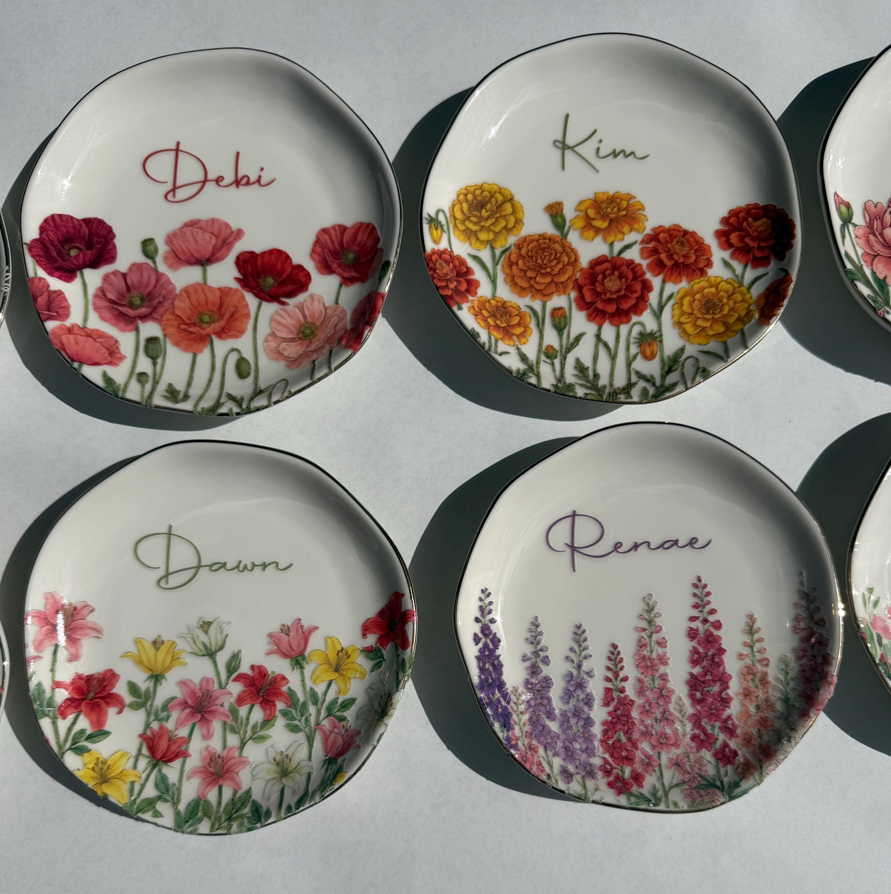 Personalized Watercolor Birth Month Flower Ring Trinket Dish | Birthday Jewelry Dish | Wedding Bridesmaid Gift