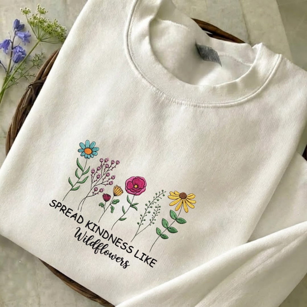 Spread Kindness Like Wildflowers Embroidered Sweatshirt