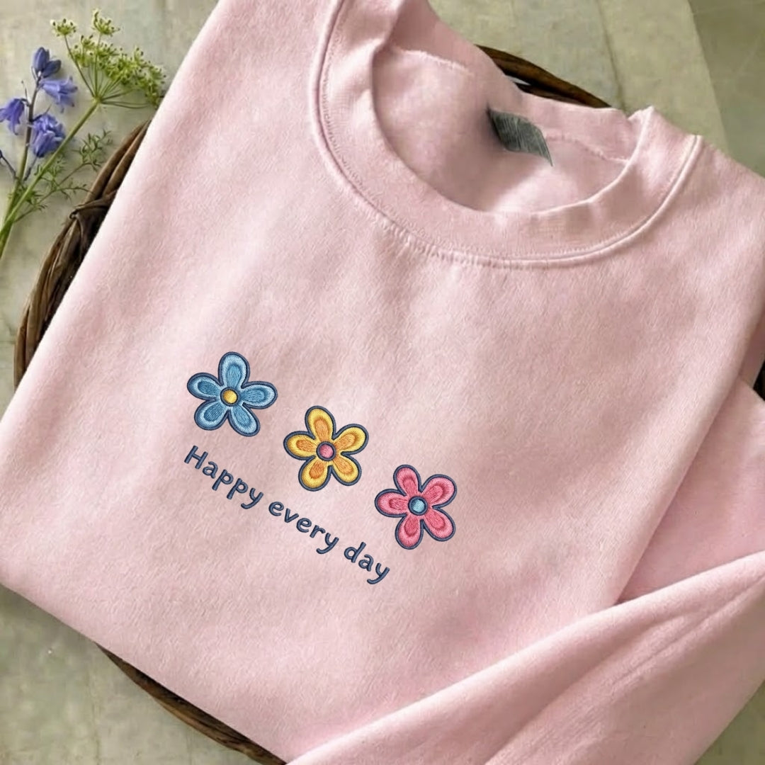 Happy Every Day Embroidered Sweatshirt