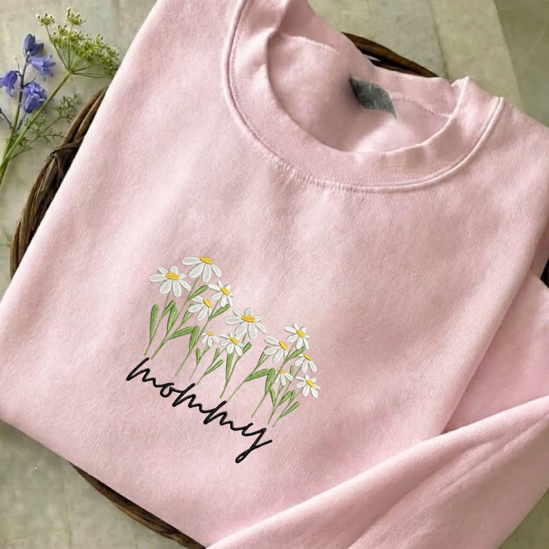 Mommy Flowers Embroidered Sweatshirt