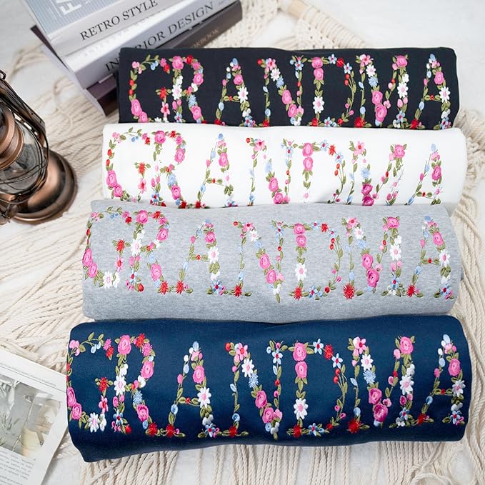 Custom Grandma FLoral Embroidered Sweatshirt