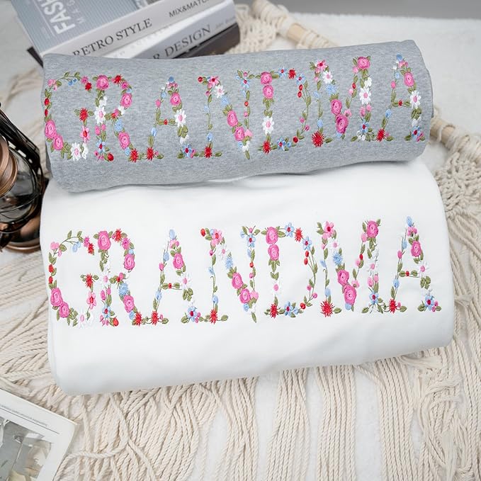 Custom Grandma FLoral Embroidered Sweatshirt