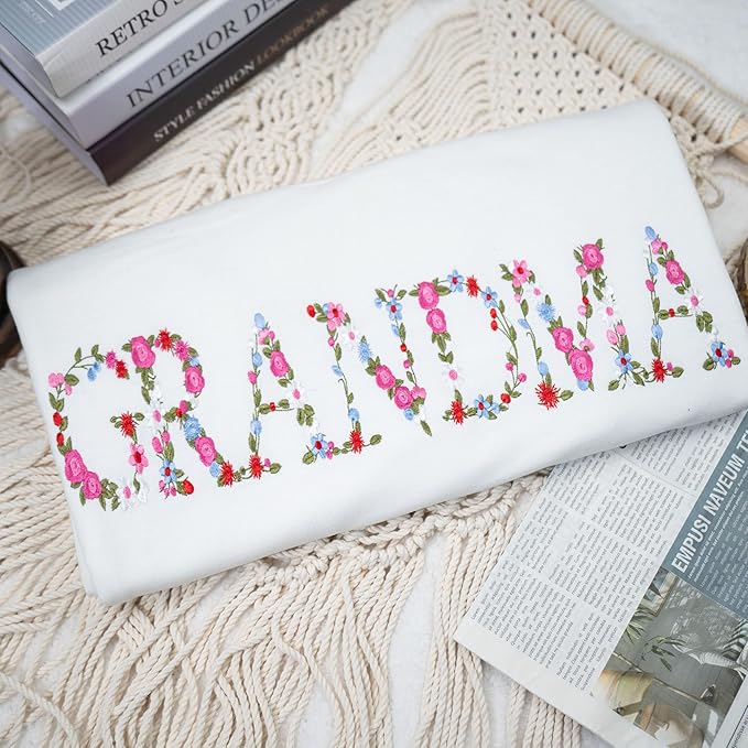 Custom Grandma FLoral Embroidered Sweatshirt
