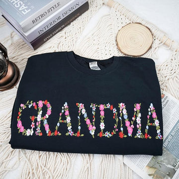 Custom Grandma FLoral Embroidered Sweatshirt