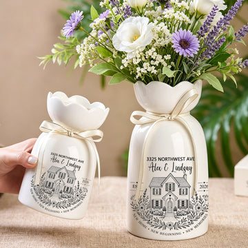 Personalized New Home Ceramic Vase | Custom Address, Names & Date Housewarming Gift