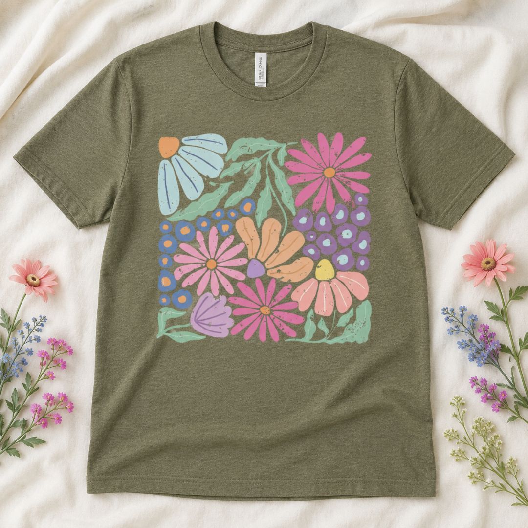 Retro Floral Garden T-shirt, Groovy Bloom T-Shirt