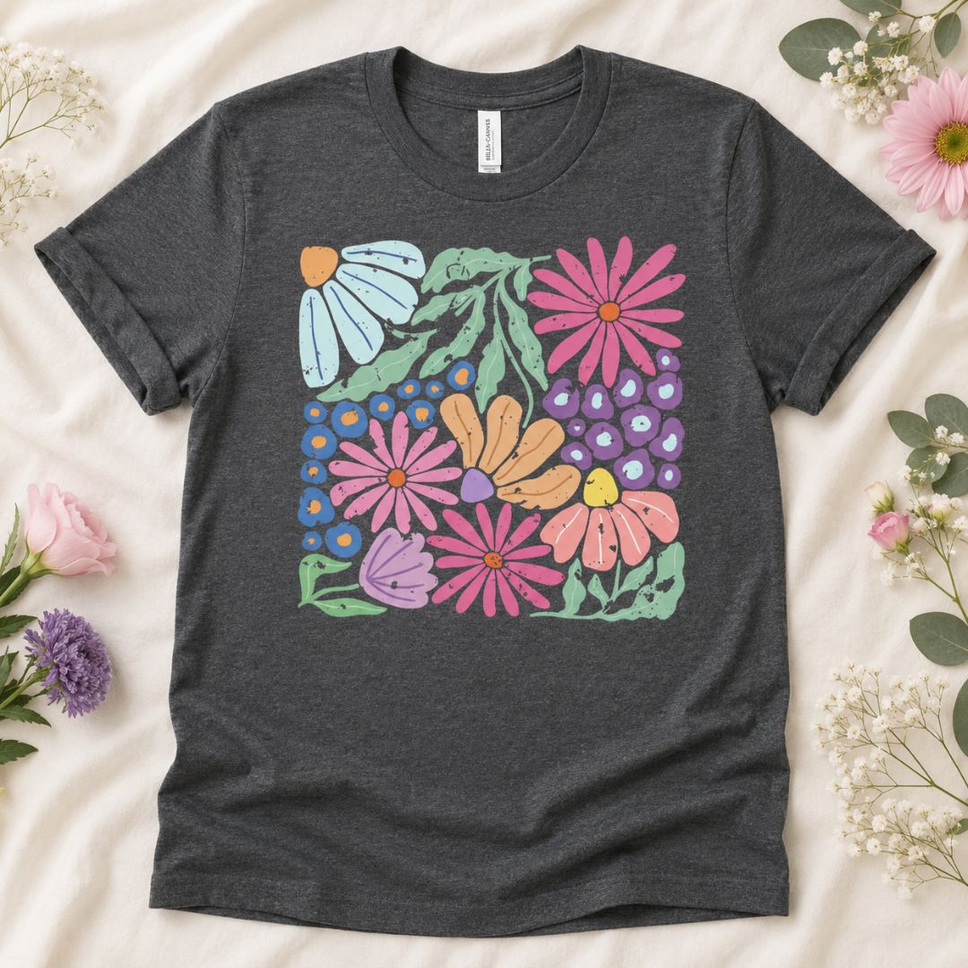 Retro Floral Garden T-shirt, Groovy Bloom T-Shirt