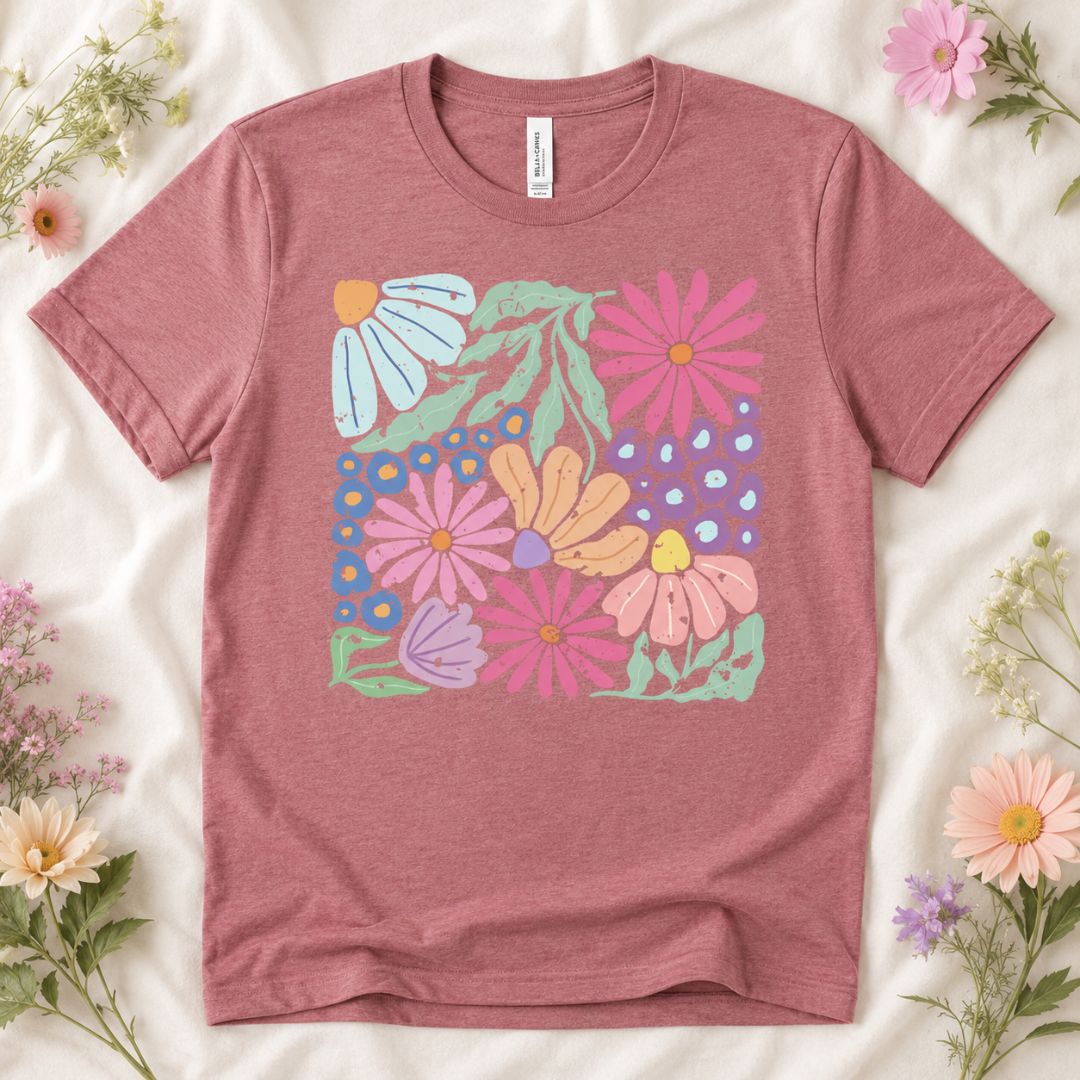 Retro Floral Garden T-shirt, Groovy Bloom T-Shirt