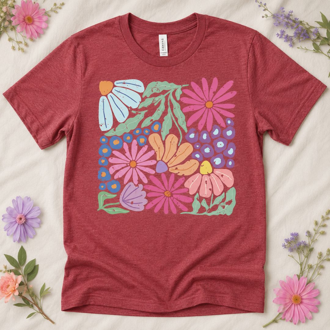 Retro Floral Garden T-shirt, Groovy Bloom T-Shirt