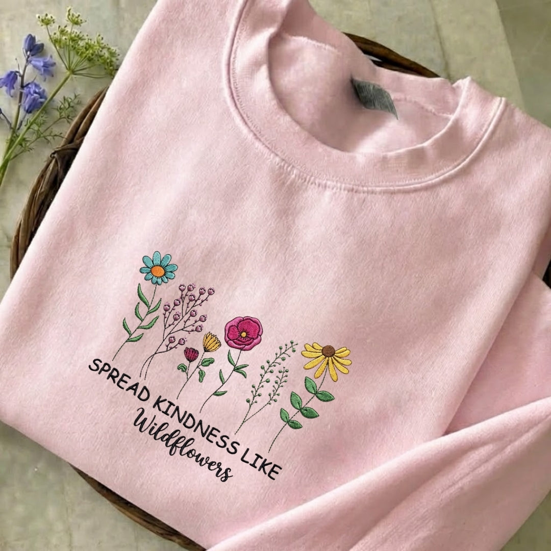 Spread Kindness Like Wildflowers Embroidered Sweatshirt