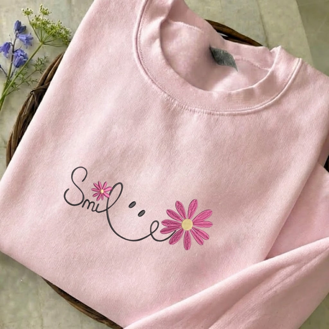 Flowers Smile Embroidered Sweatshirt