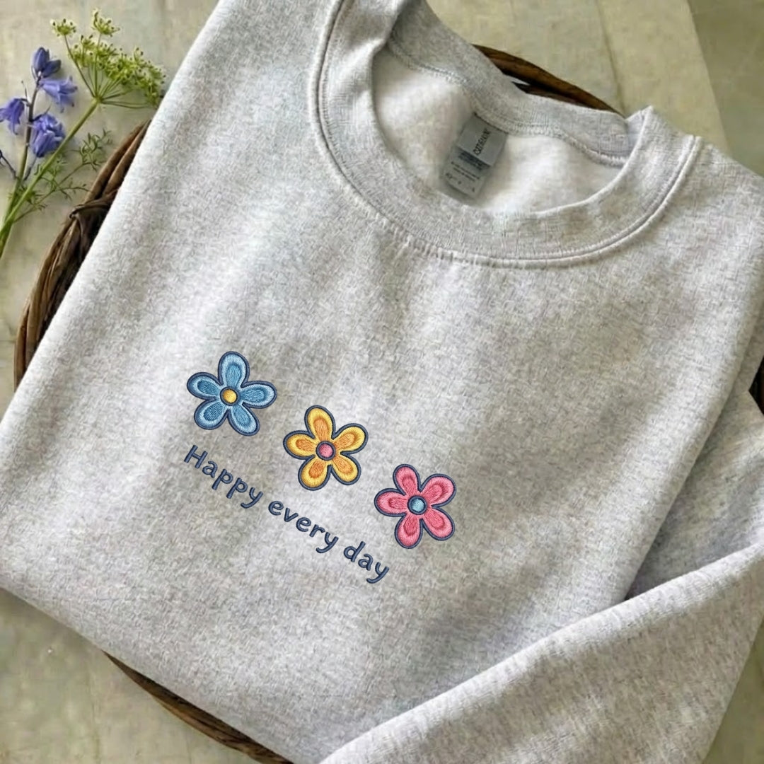 Happy Every Day Embroidered Sweatshirt