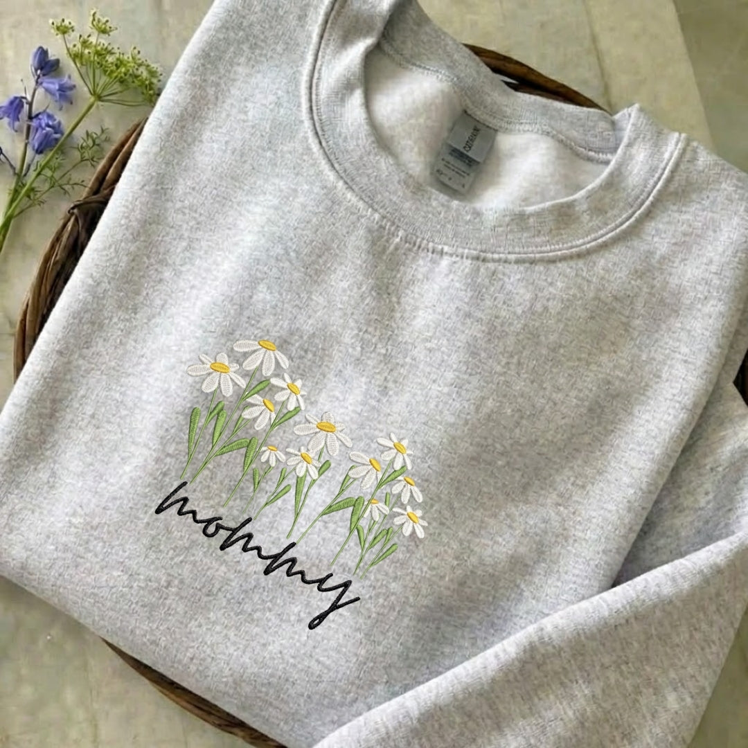 Mommy Flowers Embroidered Sweatshirt