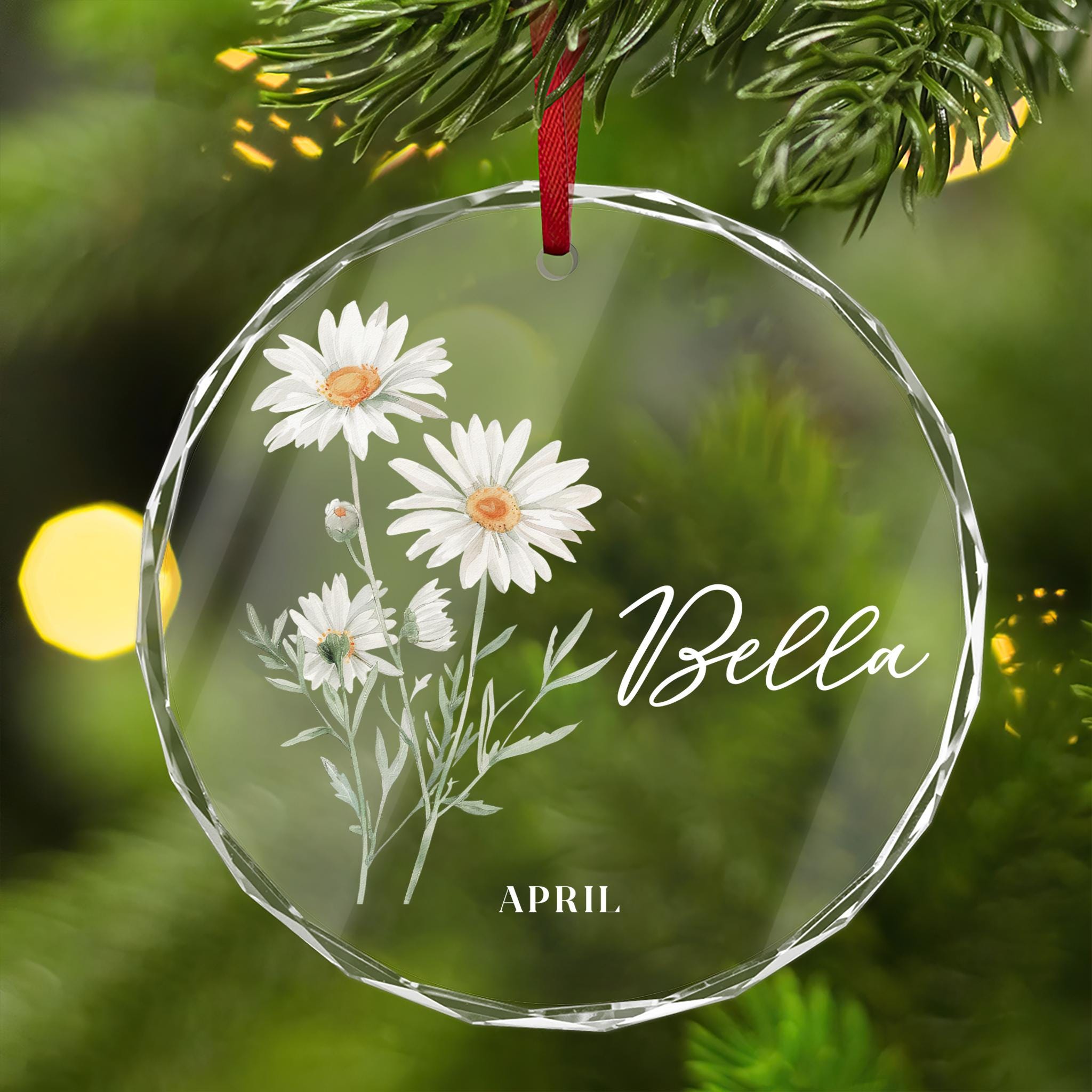 Birth Month Flower Glass Ornament