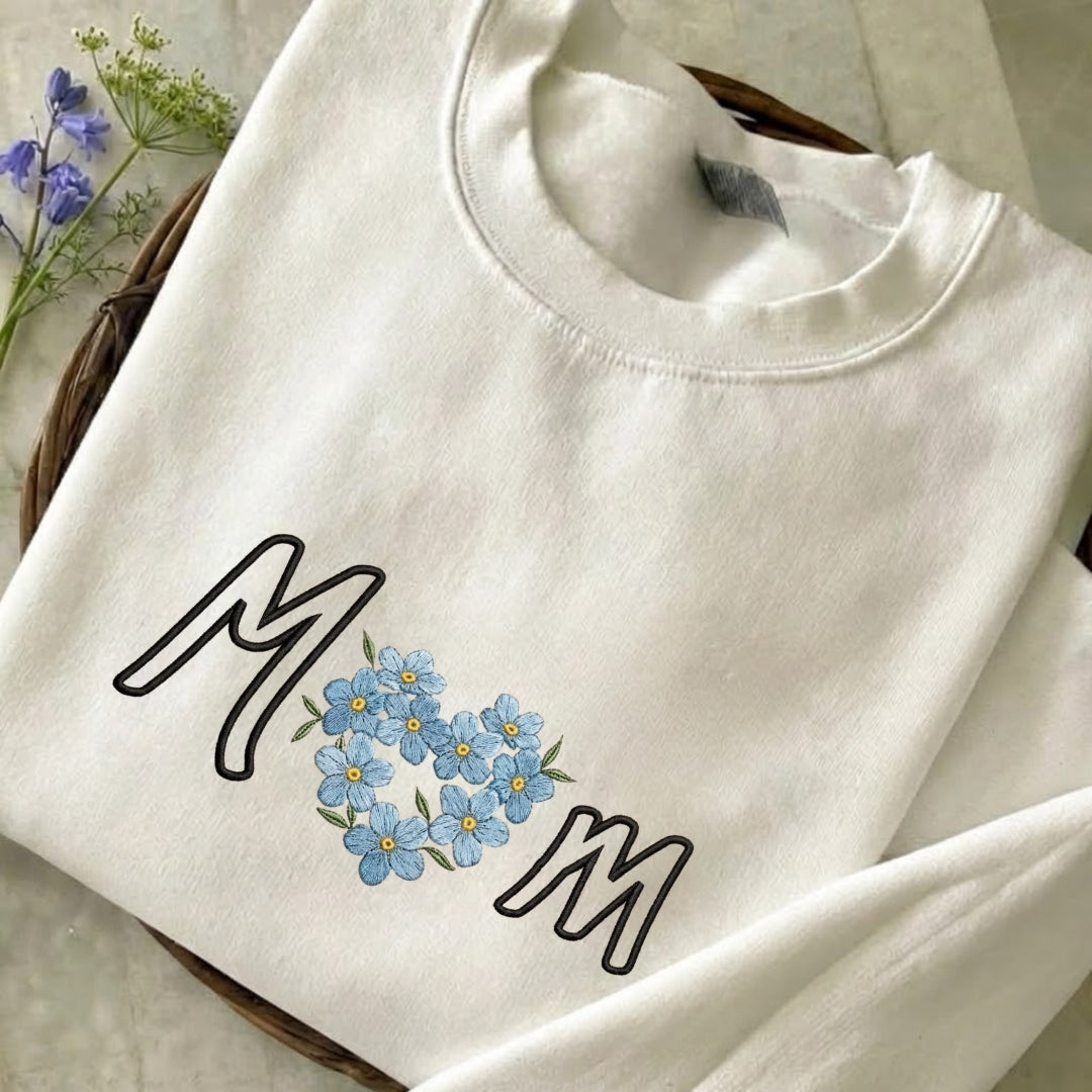Mom Flower Embroidered Sweatshirt