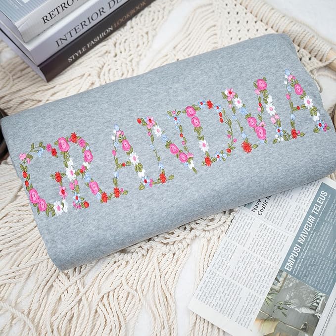 Custom Grandma FLoral Embroidered Sweatshirt
