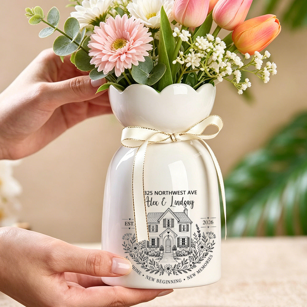 Personalized New Home Ceramic Vase | Custom Address, Names & Date Housewarming Gift