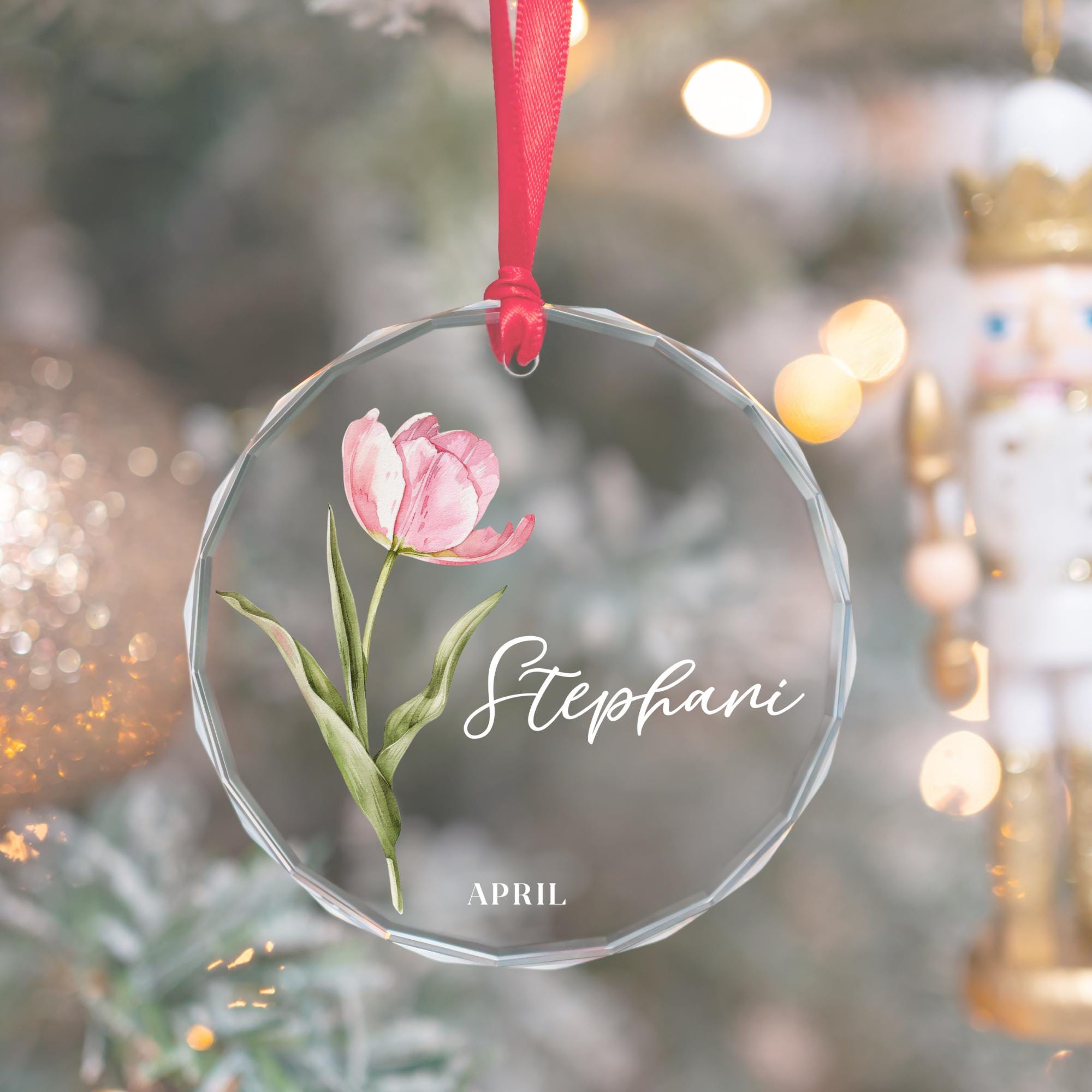 Birth Month Flower Glass Ornament