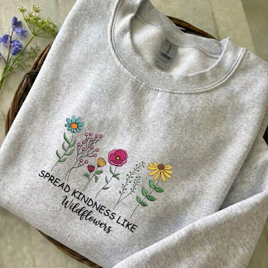 Spread Kindness Like Wildflowers Embroidered Sweatshirt