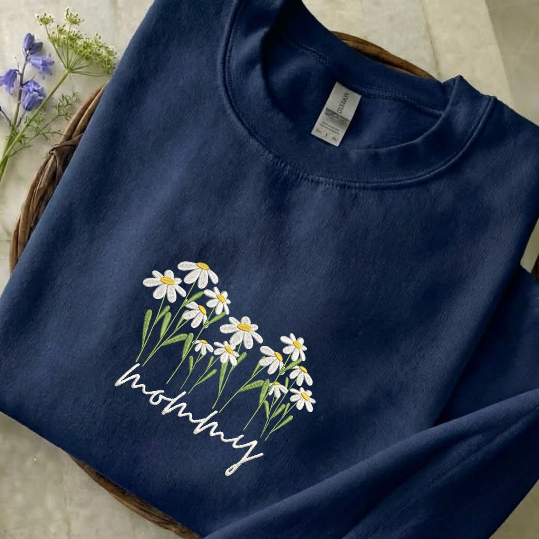 Mommy Flowers Embroidered Sweatshirt
