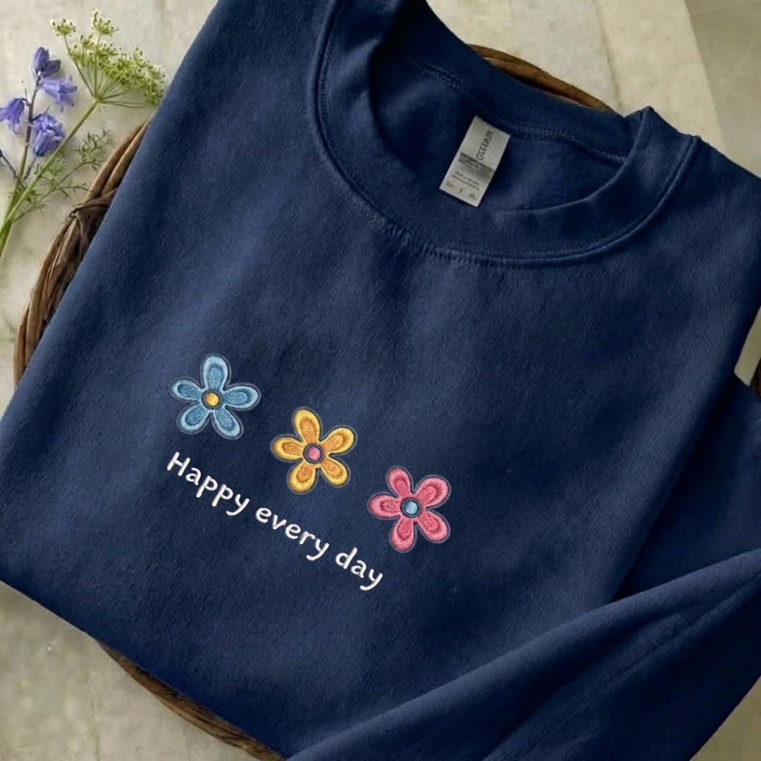 Happy Every Day Embroidered Sweatshirt