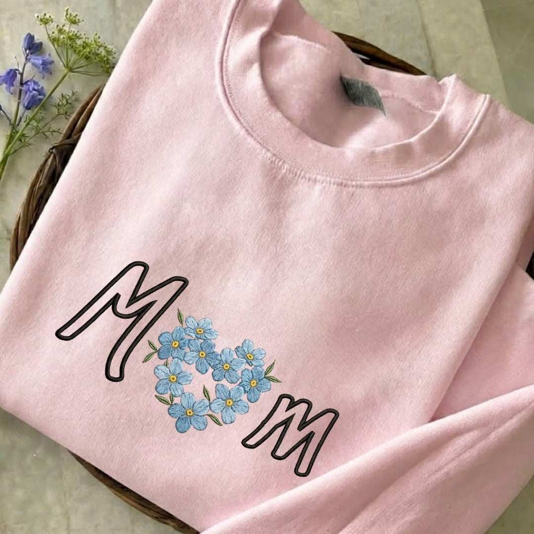Mom Flower Embroidered Sweatshirt