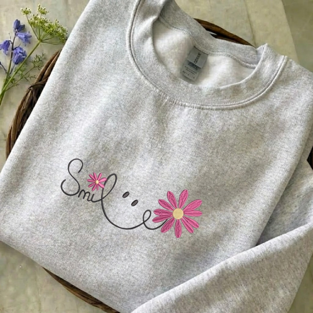 Flowers Smile Embroidered Sweatshirt