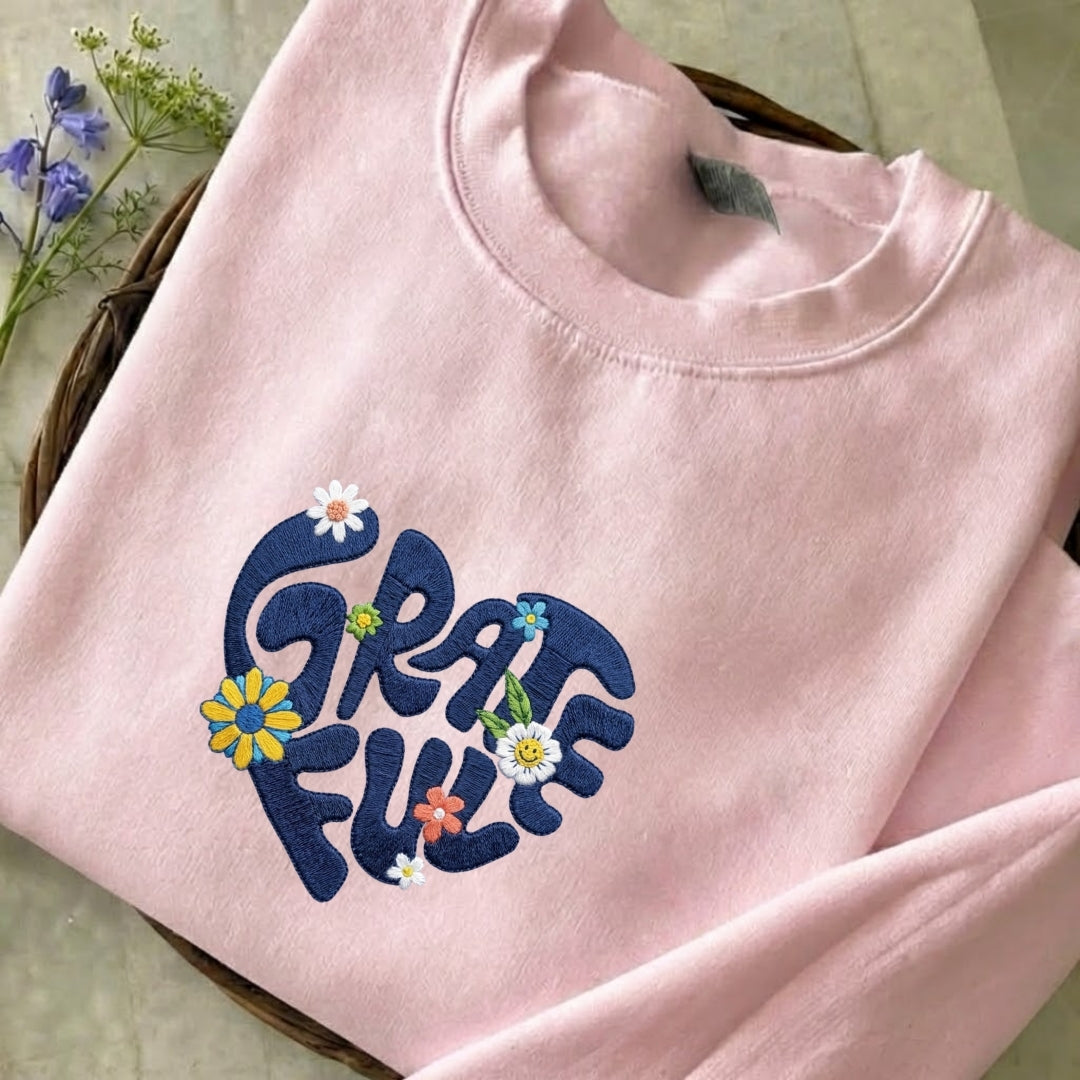 Grateful Flowers Embroidered Sweatshirt