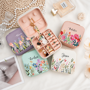 Personalized Floral Travel Jewelry Case | Custom Name