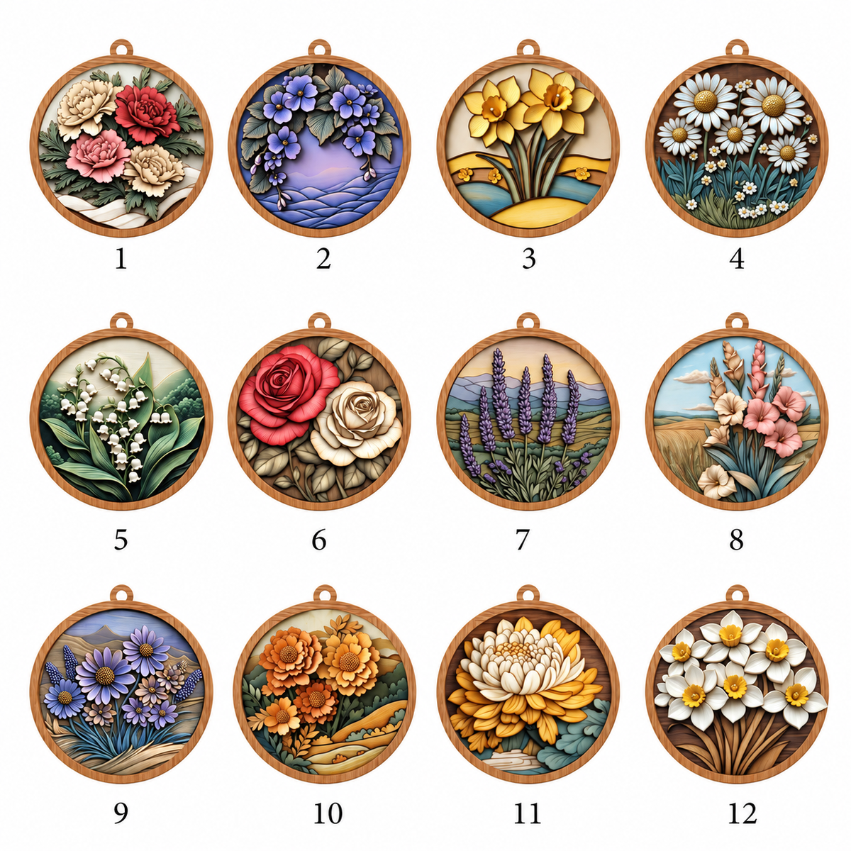 Personalized Birth Month Flower 2-Layered Wood Ornament - Custom Name Floral Christmas Tree