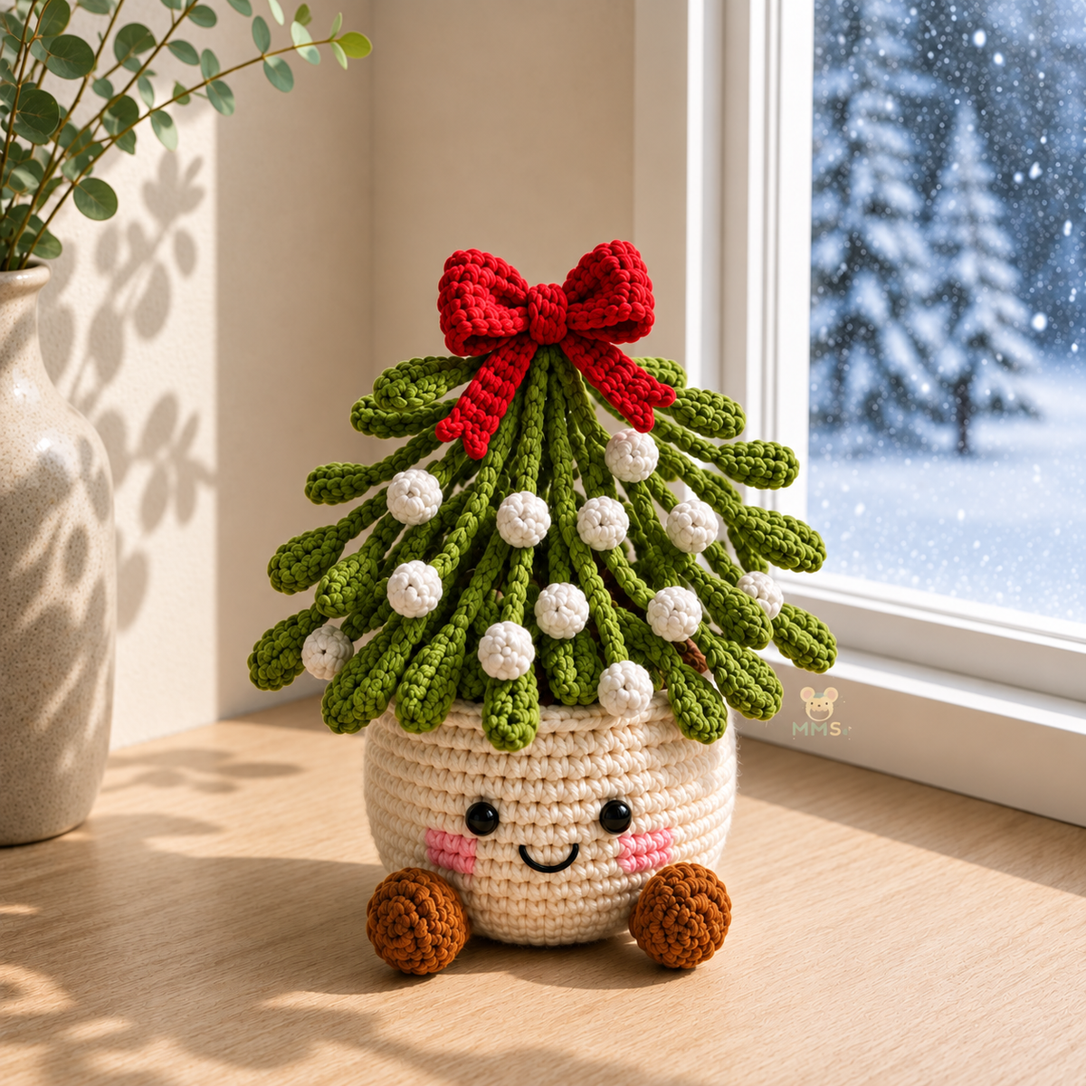 Crochet Christmas Flower Pot – Handmade Poinsettia Holiday Floral, Christmas Decor, Gift
