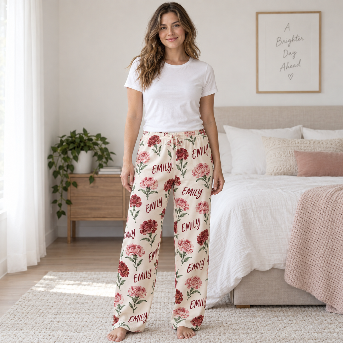 Personalized Birth Flower Pajama Set – Custom Name Floral Sleepwear for Women