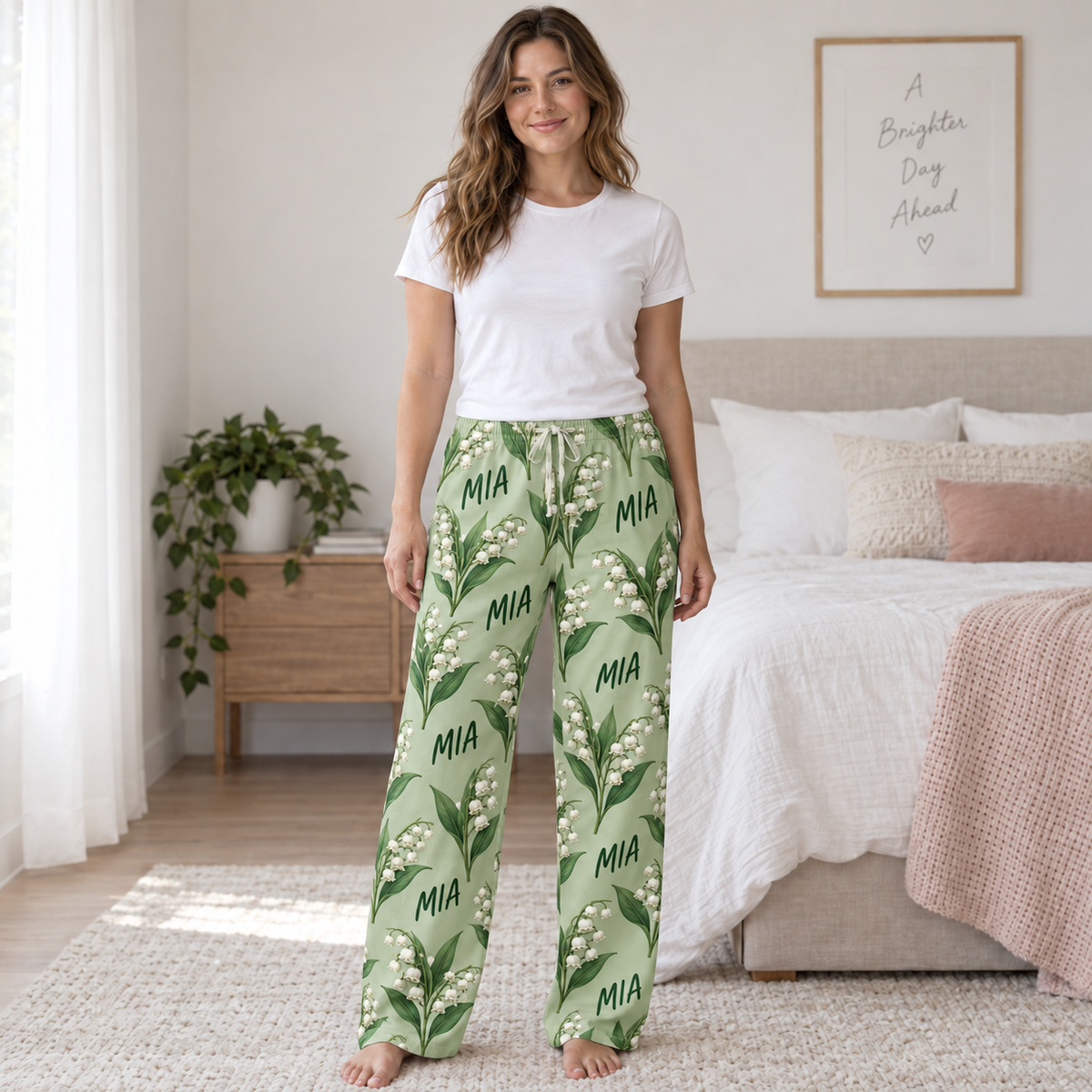 Personalized Birth Flower Pajama Set – Custom Name Floral Sleepwear for Women
